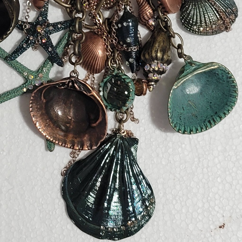 Nwt St. Thomas Copper And Teal Mixed Media Seashell Necklace
